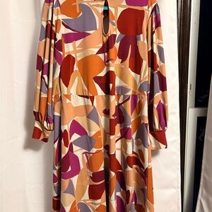 Eloquii Multicolor Abstract Long Sleeve Midi Dress